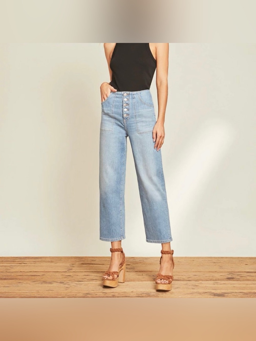 VERONICA BEARD Crosbie Crop Wide Crop High Rise Button Fly Light Wash Size 29